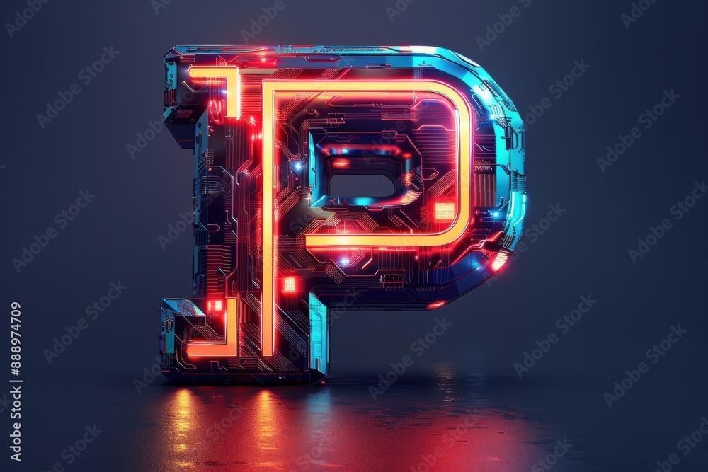 Fototapete a futuristic illustration of the letter p with sleek metallic textures and a high-tech aesthetic ide