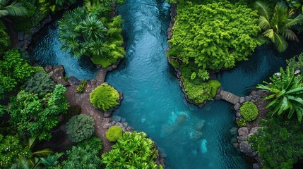 Lazy river winding through lush greenery