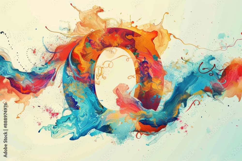 Fototapete an artistic illustration featuring the letter q creatively integrated into a whimsical and colorful 