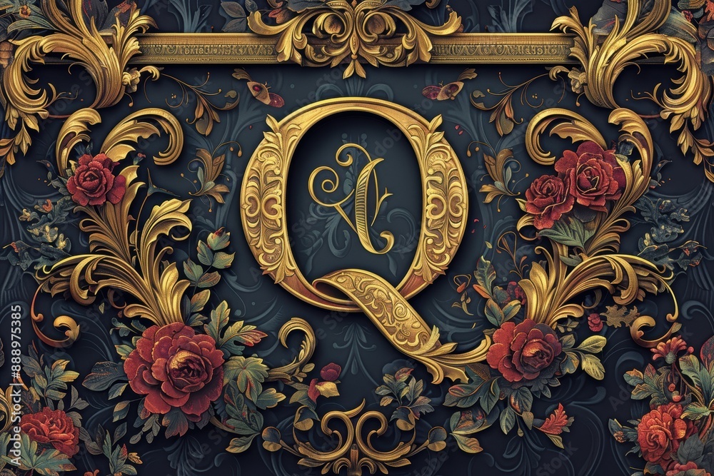 Fototapete an elegant illustration showcasing the letter q rendered in a decorative and ornamental style. this 