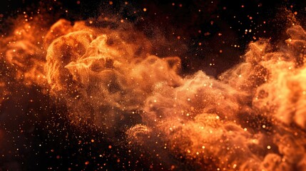 Fire particles effect dust debris isolated on black background motion powder spray burst