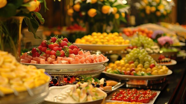 A buffet in the lovely restaurant Presentation at the restaurant conference with feast Siminar and a buffet restaurant
