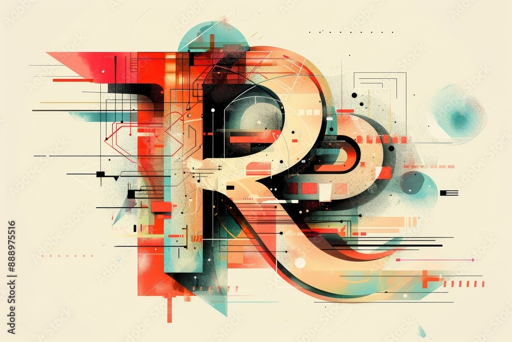 Fototapete an abstract illustration of the letter r with geometric shapes and lines creating a modern and eye-c