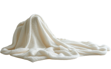 A white blanket draped in a soft, fluffy mound