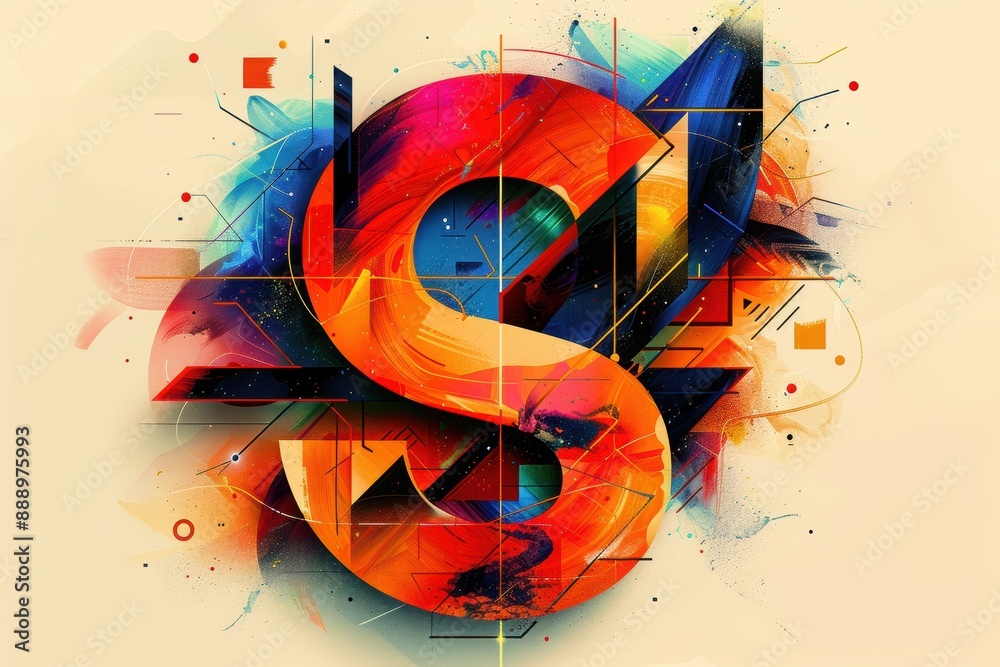 Fototapete an abstract illustration of the letter s with geometric shapes and vibrant colors creating a dynamic