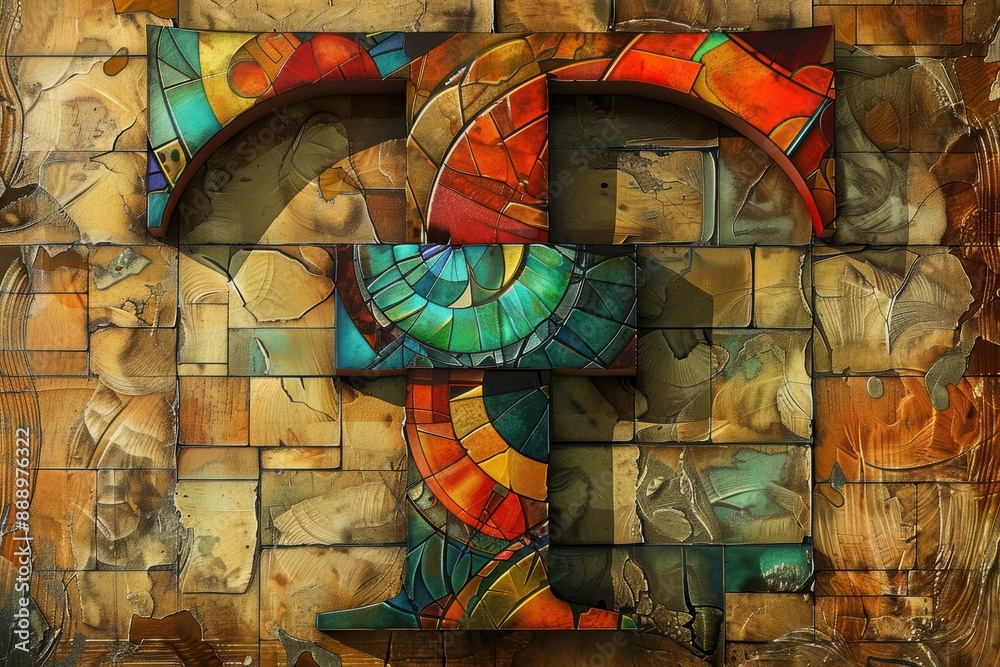 Fototapete an artistic interpretation of the letter t created with a blend of colors and patterns that add dept