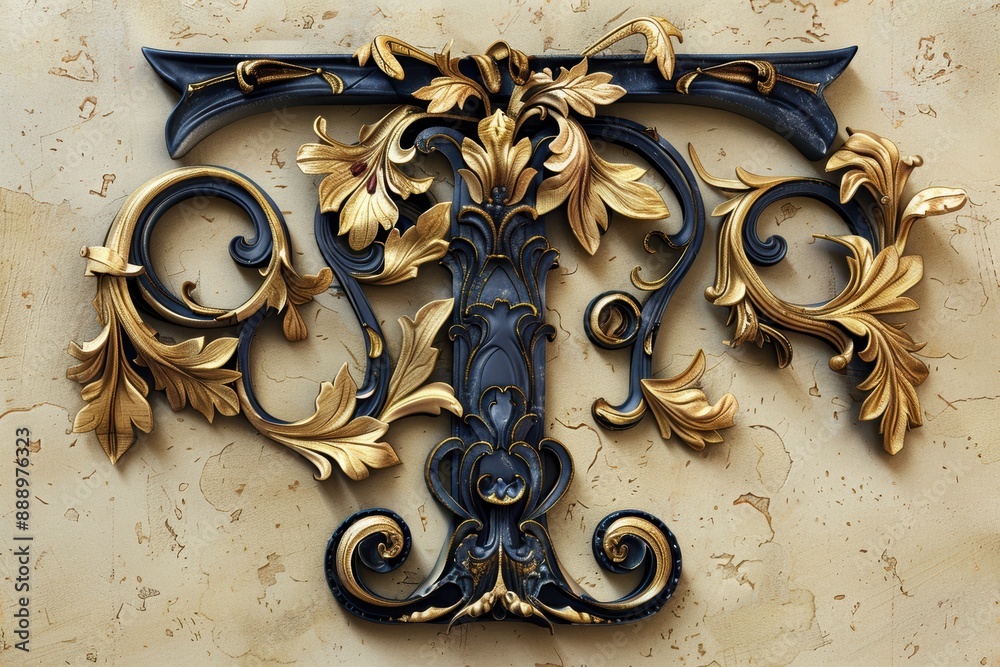 Fototapete A decorative illustration of the letter T embellished with intricate details and ornamental elements. This design is perfect for adding a touch of elegance to your projects.
