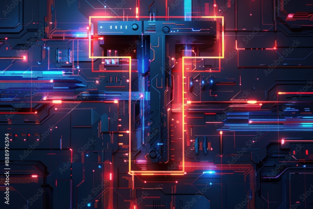 Fototapete an illustration of the letter t designed with a futuristic and tech-inspired style. this graphic is 