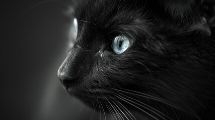 Interested black cat with beautiful eyes