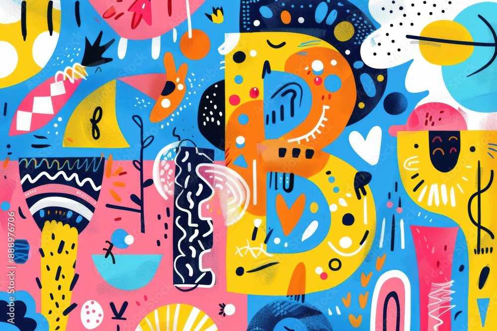 Fototapete a vibrant and colorful illustration featuring the alphabet letter b surrounded by playful elements a