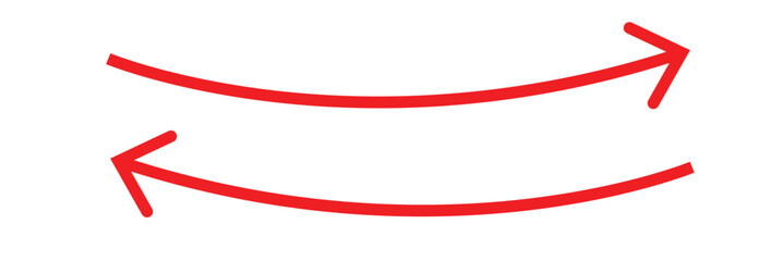 Red curved arrow sign, symbol and icon for business or website button decoration in isolated. illustration Eps 10. left and right direction red curved arrow sign.