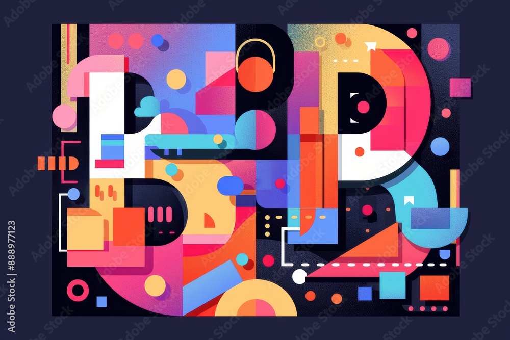 Fototapete a stylish and modern illustration of the alphabet letter b with geometric shapes and bright colors c