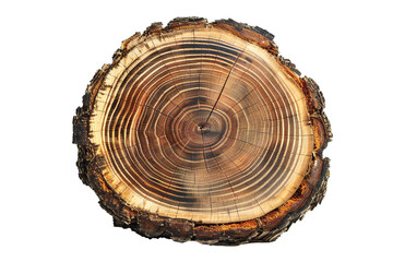 Fototapeta premium Round cut down tree with annual rings on transparent background Generative Ai
