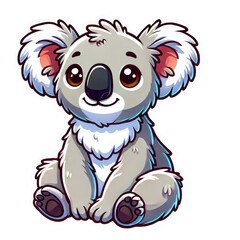 Obraz premium Cute koala bear sitting sticker style with white outline on transparent background clipart