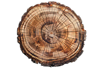 Fototapeta premium Round cut down tree with annual rings on transparent background Generative Ai