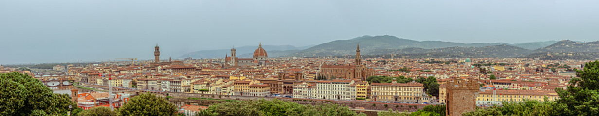 Florence panorama Ponte Vecchio, Palazzo Vecchio, Cathedral Santa Maria Del Fiore and Basilica di...