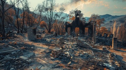 ancient ruins forest fire aftermath historical site wildfire recovery nature and history environmental impact cultural heritage scorched landscape travel photography archaeological site disa