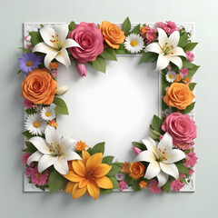 A Square Image of Blank White Background bordered by a beautiful detailed floral pattern