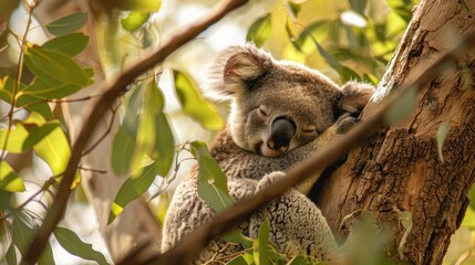 Australian koala Phascolarctos cinereus is a species of mammal an arboreal herbivore The animal sits on a tree and rests