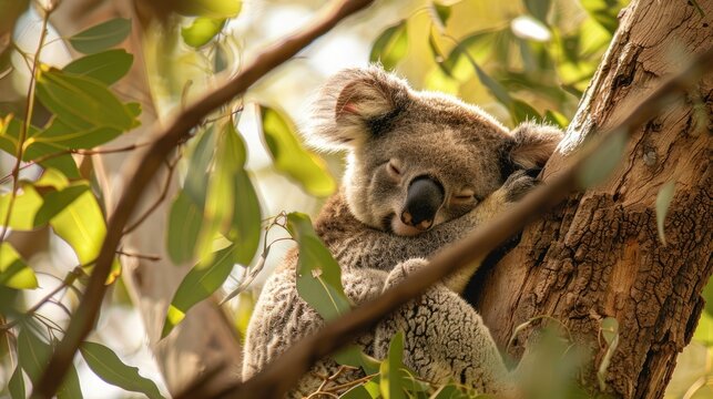 Australian koala Phascolarctos cinereus is a species of mammal an arboreal herbivore The animal sits on a tree and rests