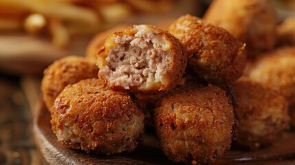 Dutch fast food deep fried croquettes filled with ground beef meat served on bread close up