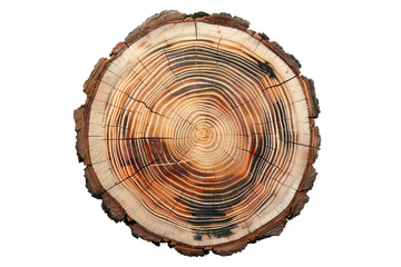 Fototapeta premium Round cut down tree with annual rings on transparent background Generative Ai