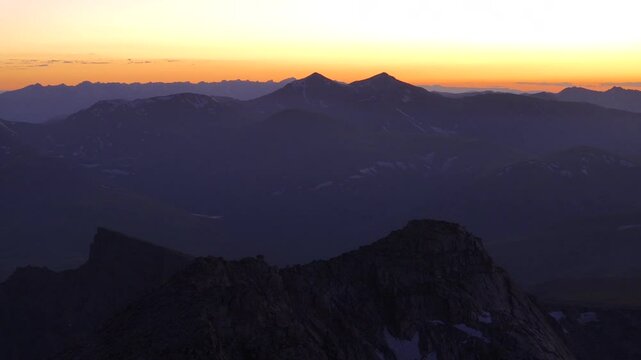 Sunset sundown Mount Blue Sky Evans Bierstadt Front range fourteener aerial drone Rocky Mountains Colorado Grays Torreys snowcap peak spring summer Quandary Ten Mile Range Breckenridge parallax