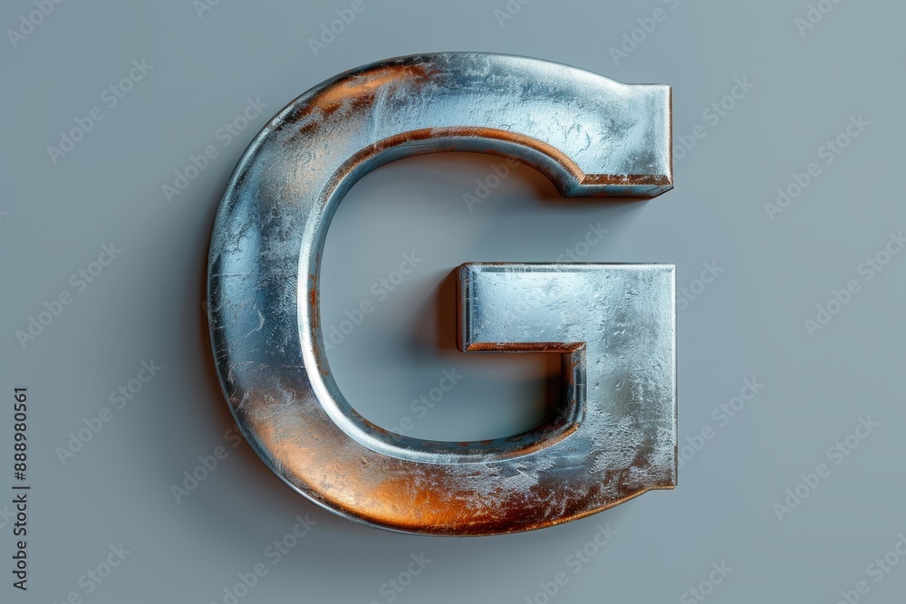 Fototapete a 3d illustration of the letter g with a metallic finish and shadow effects creating a sense of dept