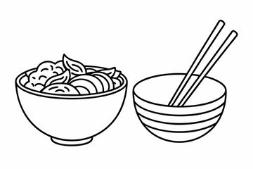 bundle of ramen in bowls and chopsticks silhouette vector illustration