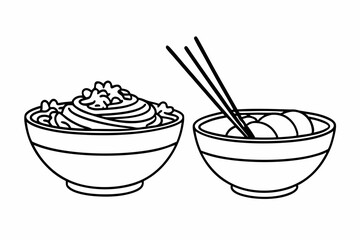 bundle of ramen in bowls and chopsticks silhouette vector illustration