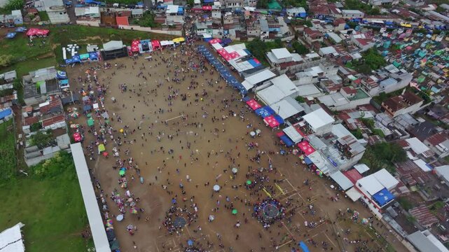 Aerial view of crowded kite festival in Sumpango, Sacatepequez, Guatemala.