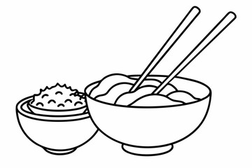 bundle of ramen in bowls and chopsticks silhouette vector illustration