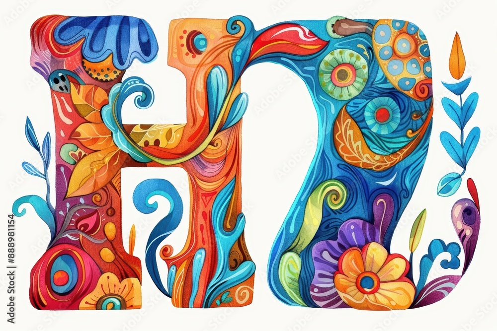 Fototapete A whimsical illustration of the letter H with playful doodles and bright colors perfect for adding a fun and cheerful vibe to any project.