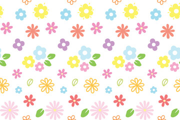 Pastel Floral Pattern. Warm and charming pattern featuring pastel-colored flowers. Seamless design brings sweetness and cuteness, perfect for backgrounds, fabrics, or carpets. Vector flower.