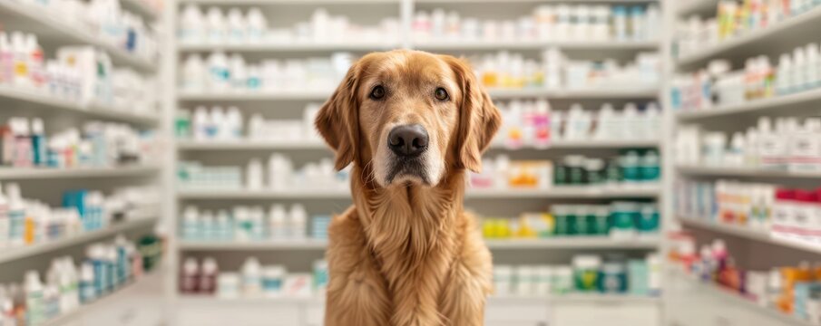Golden retriever as pharmacy staff, Pet Pharmacist, unusual job roles