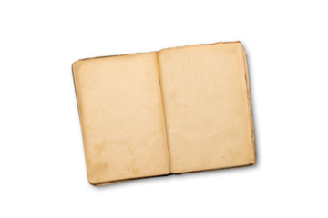 Top-down view of an open cookbook with empty pages