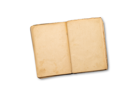 Top-down view of an open cookbook with empty pages