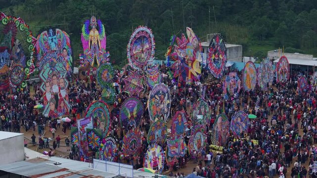 Aerial view of crowded kite festival, Sumpango, Guatemala.