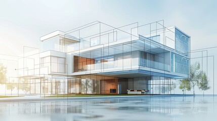 Obraz premium Modern architecture development with holographic plans
