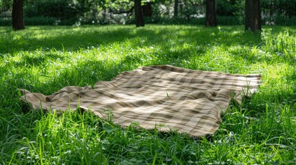 Obraz premium Picnic blanket spread out on green grass