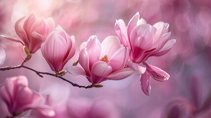 Fototapeta premium Pink magnolia flowers blooming in spring garden