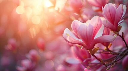 Fototapeta premium Pink magnolia flowers blooming in spring garden