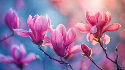 Fototapeta premium Pink magnolia flowers blooming in spring garden