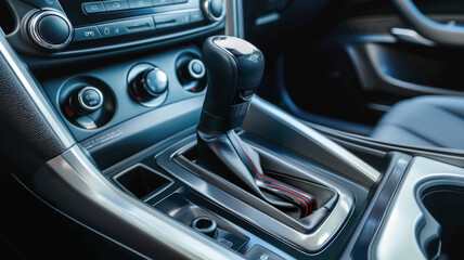 Fototapeta premium Modern car gear shift in sleek vehicle interior highlighting automotive design, precision and luxury, automotive concept