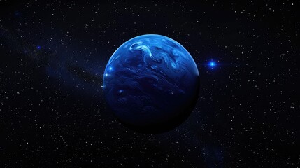 Fototapeta premium The planet Neptune is dark blue with small stars around it