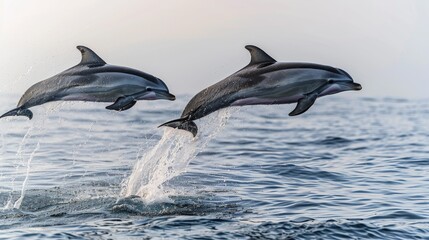 Naklejka premium Dolphin couple jumping in the air