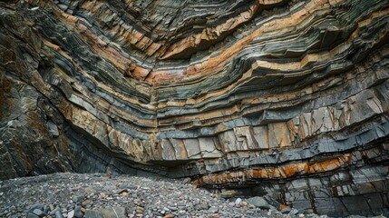 Many layers of sedimentary rocks in the rock