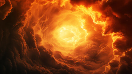 large vortex of orange clouds stormy sky, with a dark atmosphere and fantasy cinematic style