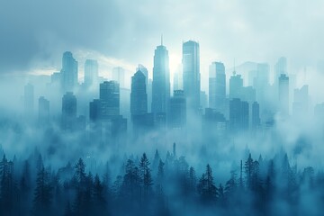 Fototapeta premium A Foggy Morning View of a City Skyline From Above