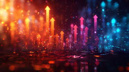 Obraz premium Colorful abstract background with arrows representing the growth of a company or shares, ideal for a wealth wallpaper.